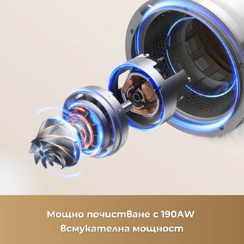 Мощно засмукване с високоскоростен безчетков мотор (190 AW)