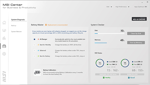 MSI Center System Diagnosis