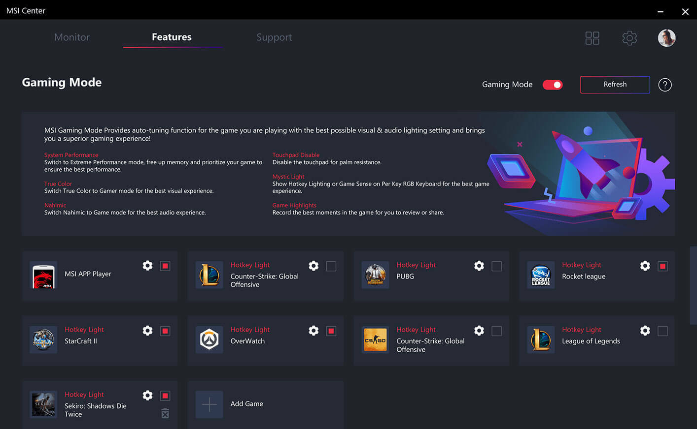 MSI Center Gaming Mode