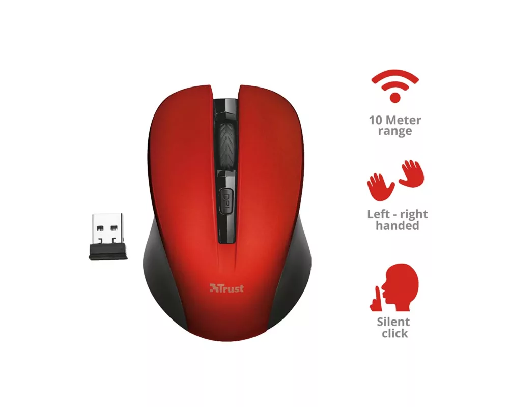 Мишка TRUST Mydo Silent Wireless Mouse RED 4