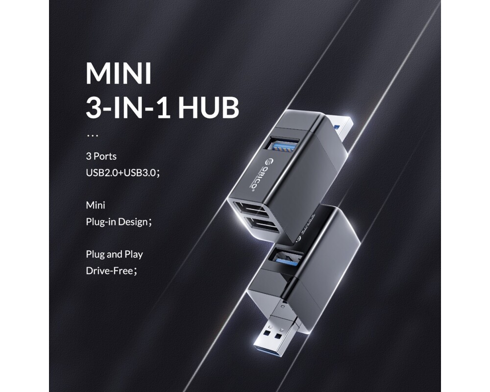 USB хъб Мини USB 3.0 хъб 3 в 1 Orico MINI-U32L-GY 3