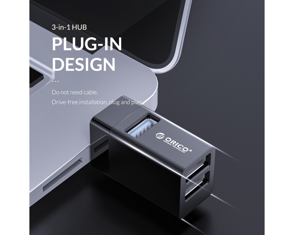USB хъб Мини USB 3.0 хъб 3 в 1 Orico MINI-U32L-GY 5