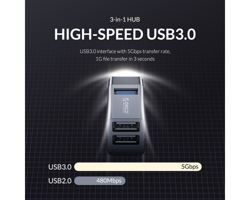 USB хъб Мини USB 3.0 хъб 3 в 1 Orico MINI-U32L-GY 6