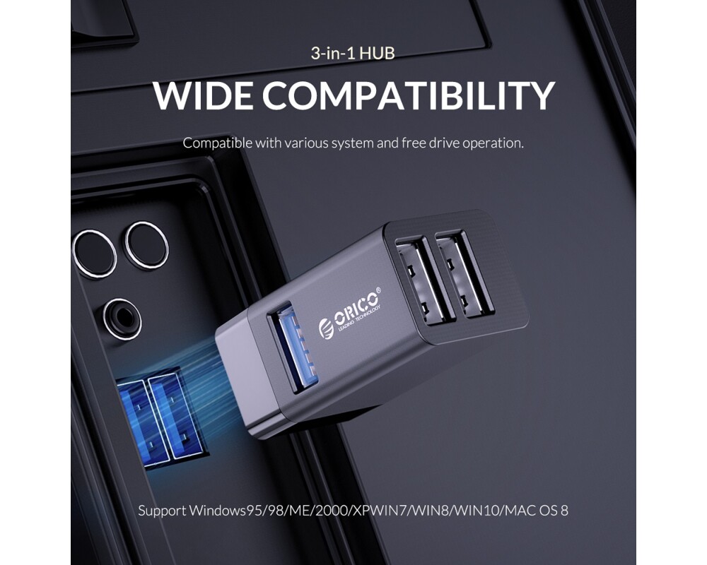 USB хъб Мини USB 3.0 хъб 3 в 1 Orico MINI-U32L-GY 10