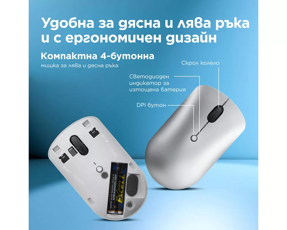 Мишка Lenovo 540 USB-C Wireless Compact Mouse Cloud Grey 3
