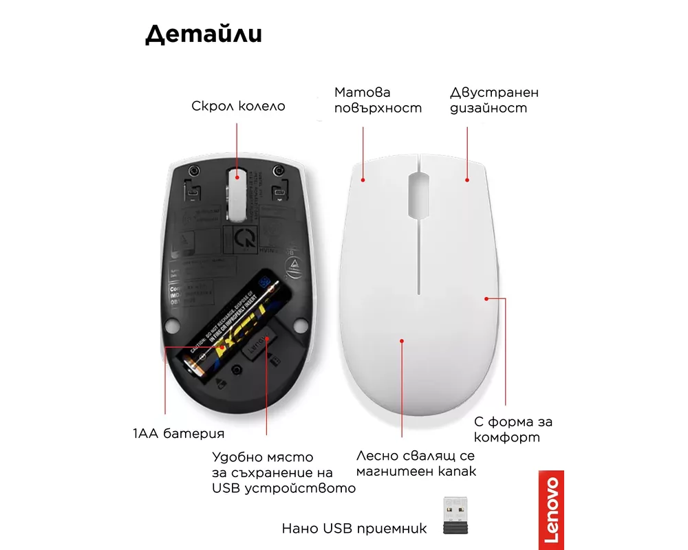 Мишка Lenovo 300 Wireless Compact Mouse Черна 9