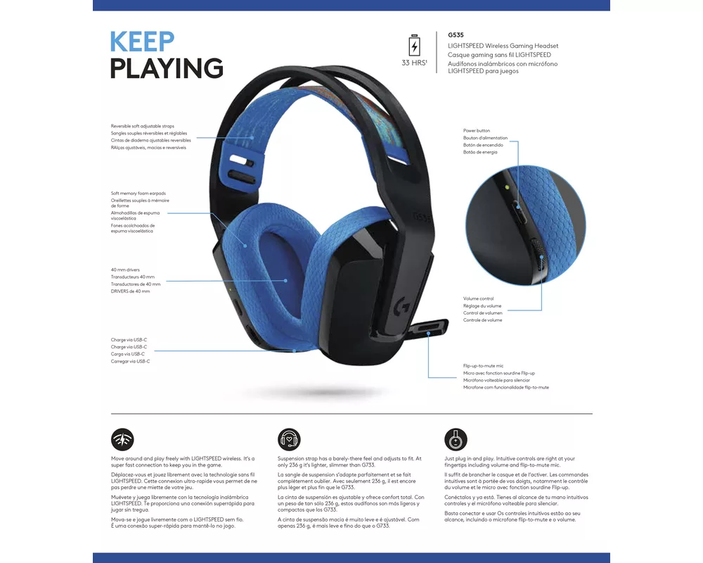 Слушалки Logitech G535 Headset Lightspeed Wireless - BLACK - EMEA-914 5