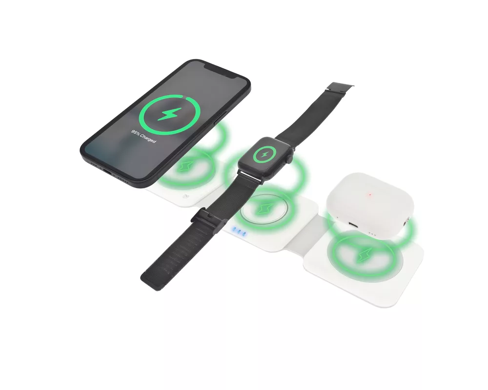 Зарядно Dviced 3-in-1 foldable magnetic wireless charger - White 4