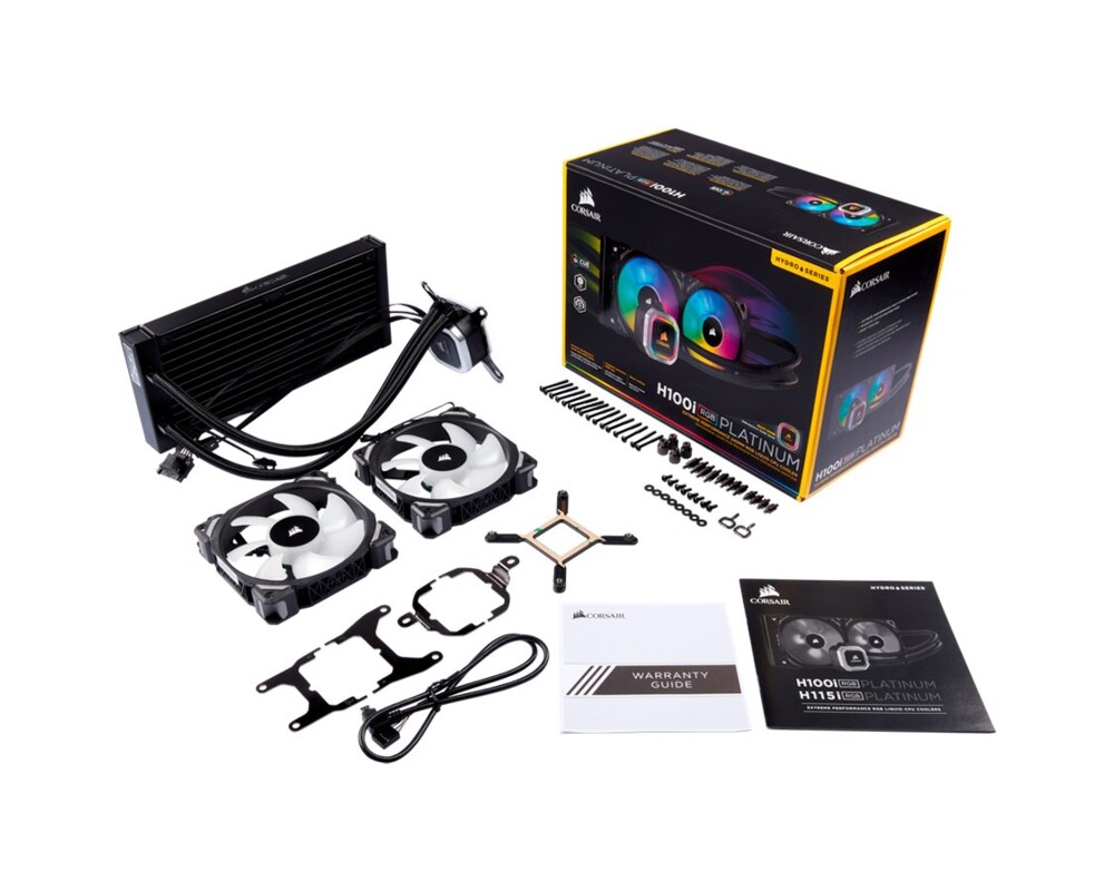 Охладител за процесор Corsair Hydro Series H100i RGB PLATINUM Liquid CPU Cooler, an all-in-one liquid CPU cooler with a 240mm radiator and vivid RGB lighting that’s built for extreme CPU cooling, Cooling Socket Support Intel 115x, Intel 2011/2066, AMD AM3/AM2/AM4, TR4 16