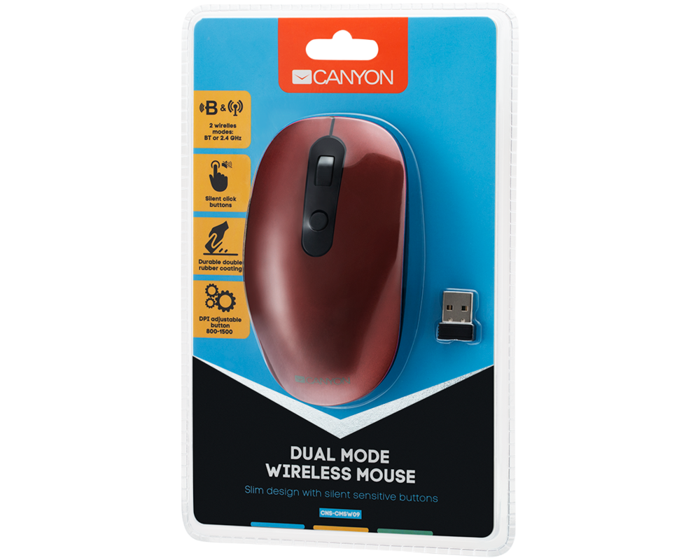 Мишка CANYON mouse MW-9 Dual-mode Wireless Red 5