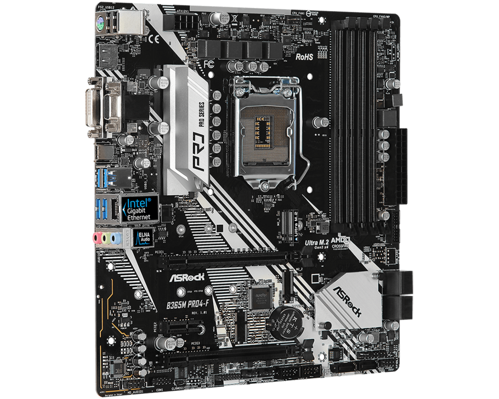 Дънна платка ASROCK B365M PRO4-F, Socket 1151 (300 Series), 4 x DDR4 7
