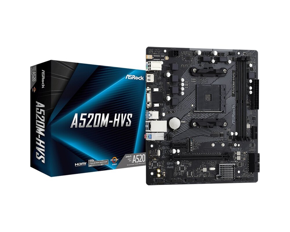 Дънна платка ASROCK A520M-HVS AM4 2xDDR4 1 x PCIe 3.0 x16 1 x PCIe 3.0 x1 D-Sub HDMI mATX MB 2