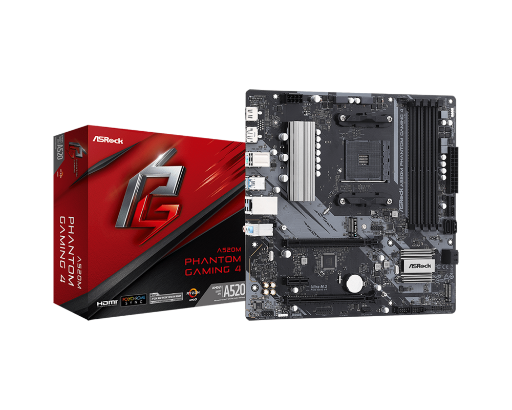 Дънна платка ASROCK A520M PHANTOM GAMING 4 AM4 DDR4 4xSATA 2xM.2 mATX MB 10