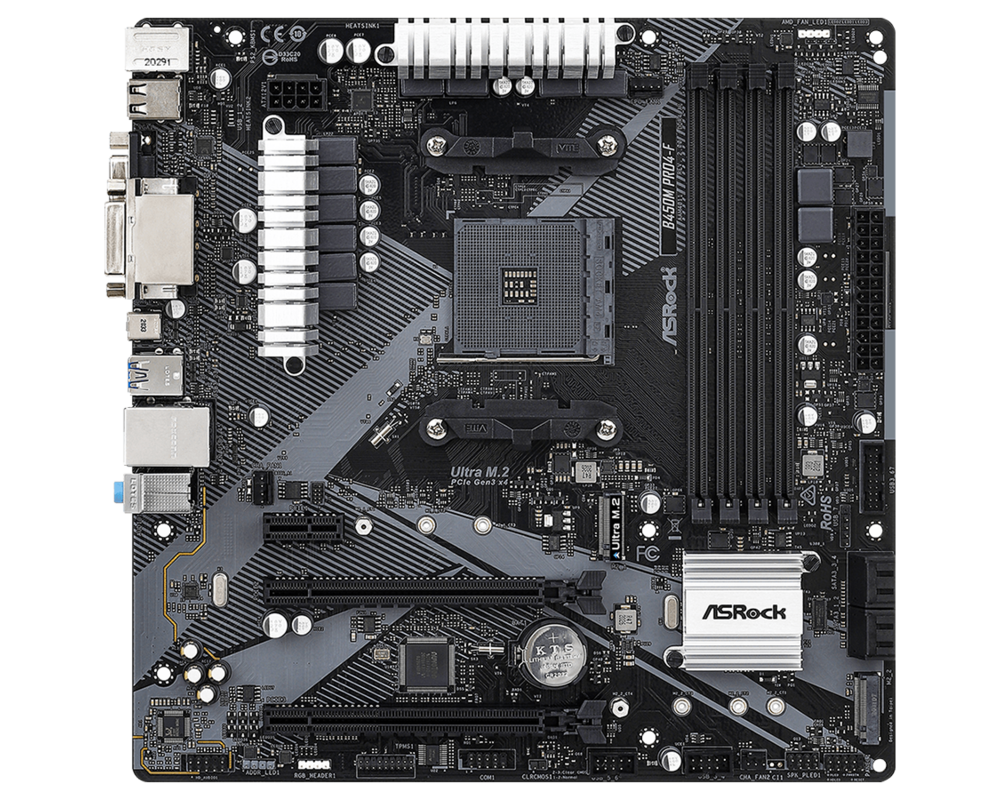 Дънна платка ASROCK B450M PRO4-F R2.0 AM4 4xDDR4 4xSATA 2xM.2 mATX MB 7
