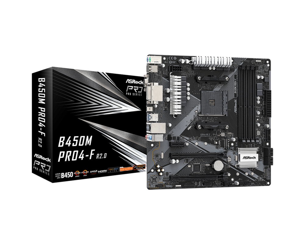 Дънна платка ASROCK B450M PRO4-F R2.0 AM4 4xDDR4 4xSATA 2xM.2 mATX MB 6