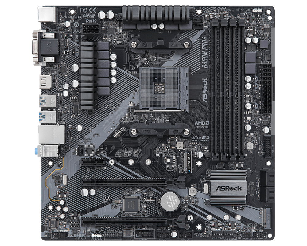Дънна платка ASROCK B450M PRO4 R2.0 AM4 4xDDR4 4xSATA 1xM.2 mATX 7