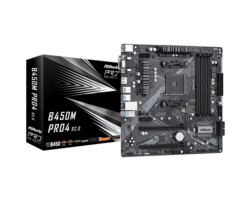 Дънна платка ASROCK B450M PRO4 R2.0 AM4 4xDDR4 4xSATA 1xM.2 mATX 6