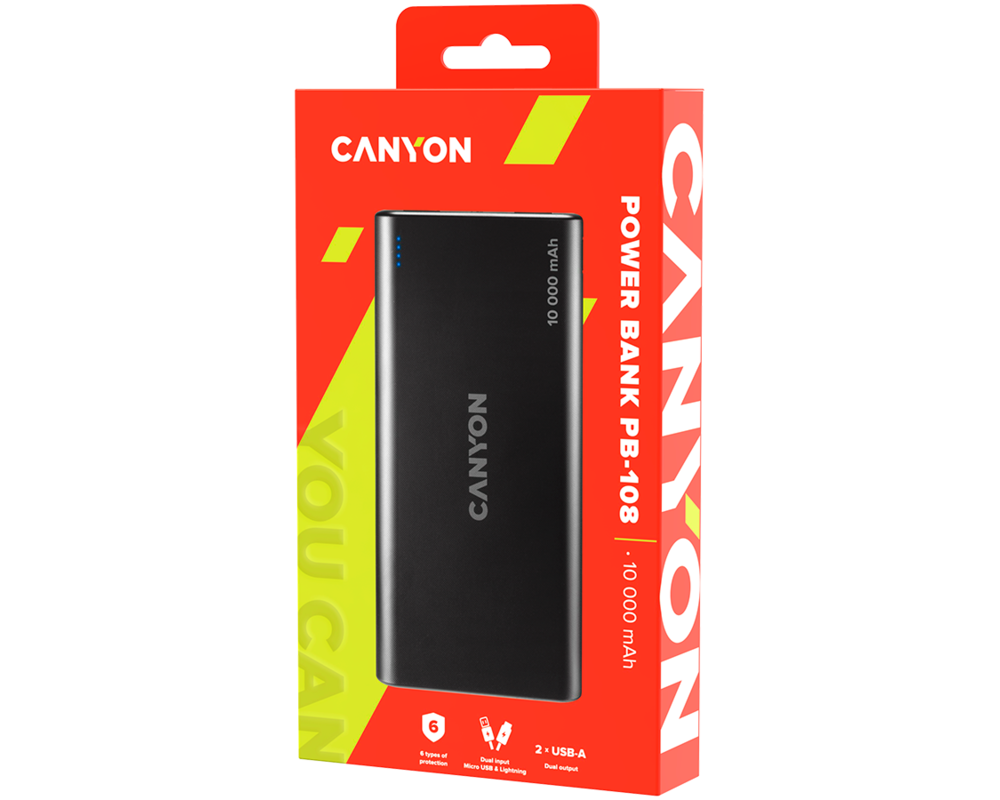 Външна батерия CANYON power bank PB-108 10000 mAh Black 4