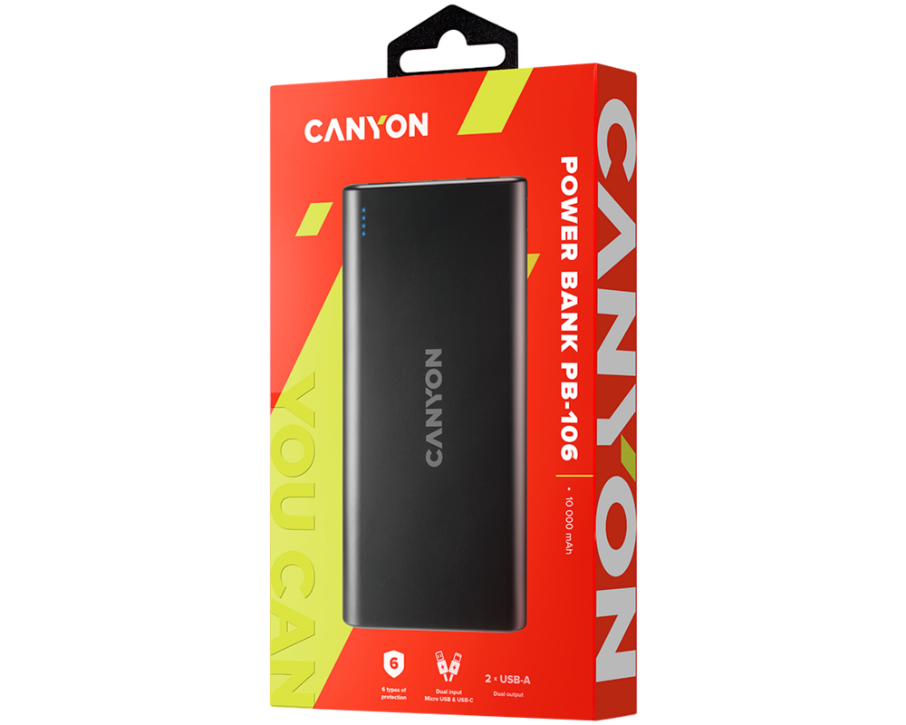 Външна батерия CANYON power bank PB-106 10000 mAh Black 3