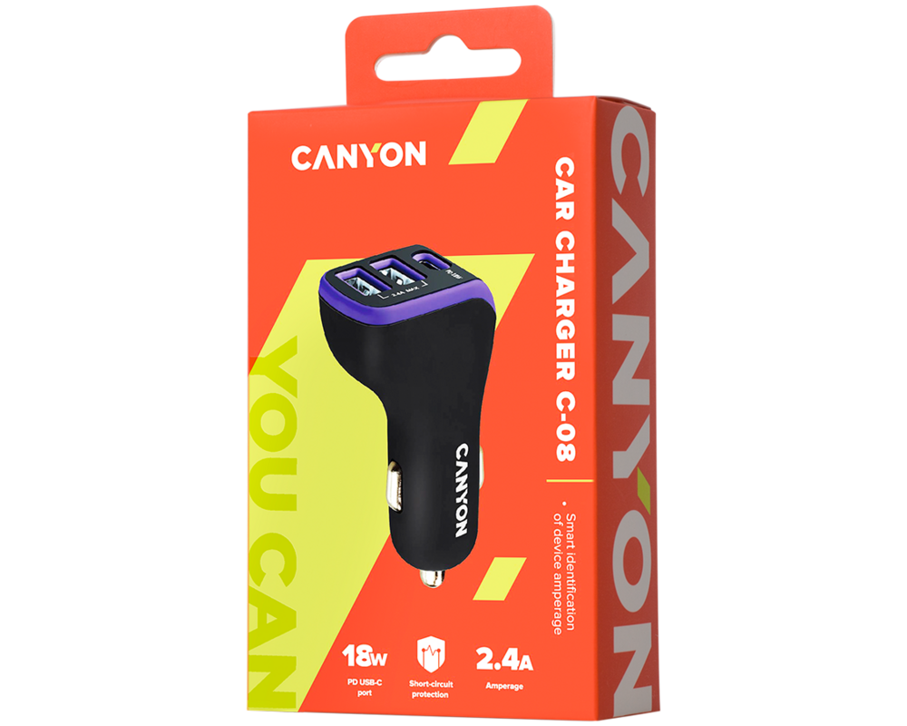 Зарядно CANYON C-08 PD 18W USB-C 2USB-A Black Pu... 4