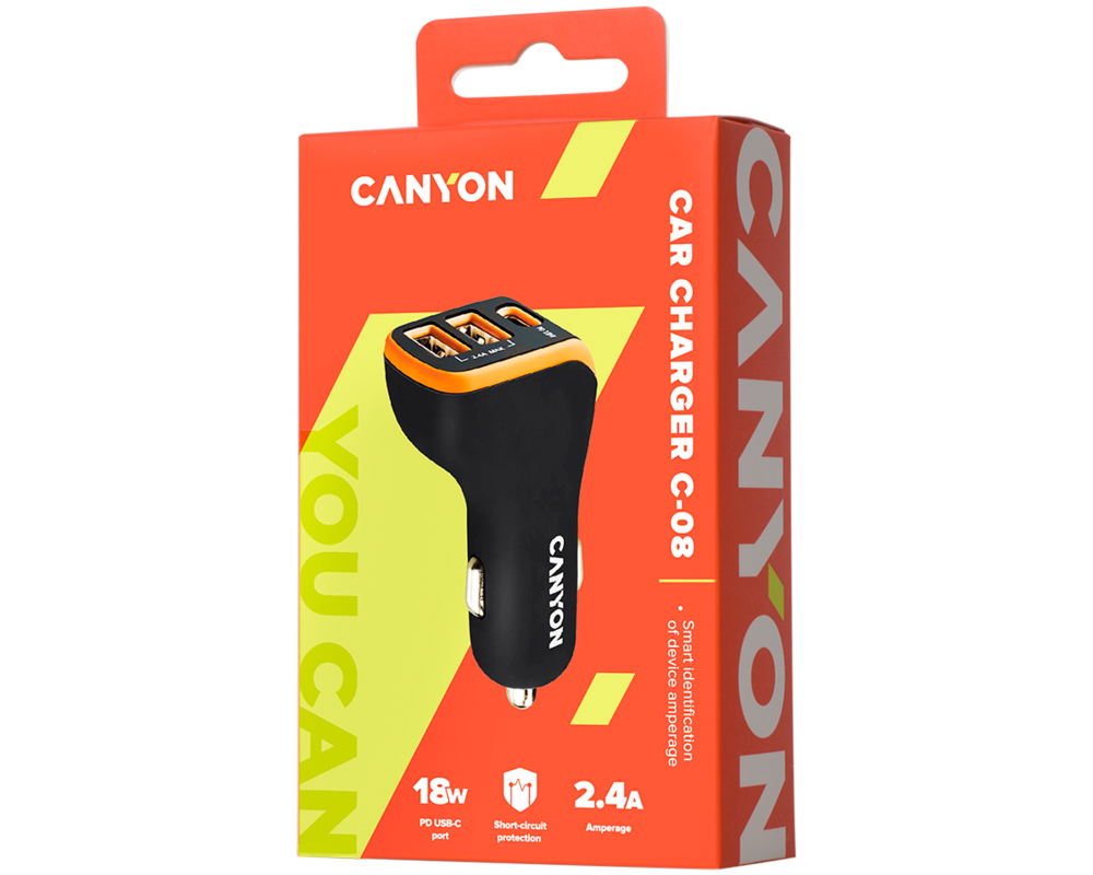 Зарядно CANYON C-08 PD 18W USB-C 2USB-A Black Or... 3