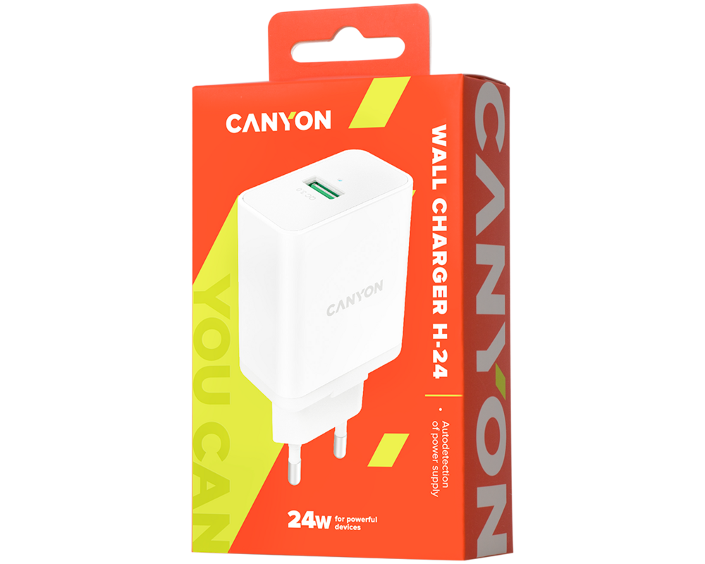 Зарядно CANYON chatger H-24 QC 3.0 24W USB-A Whi... 5