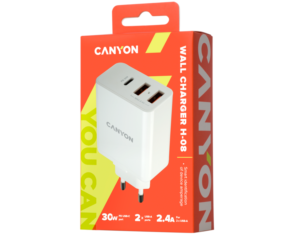 Зарядно CANYON H-08 PD 30W USB-C 2USB-A White 7