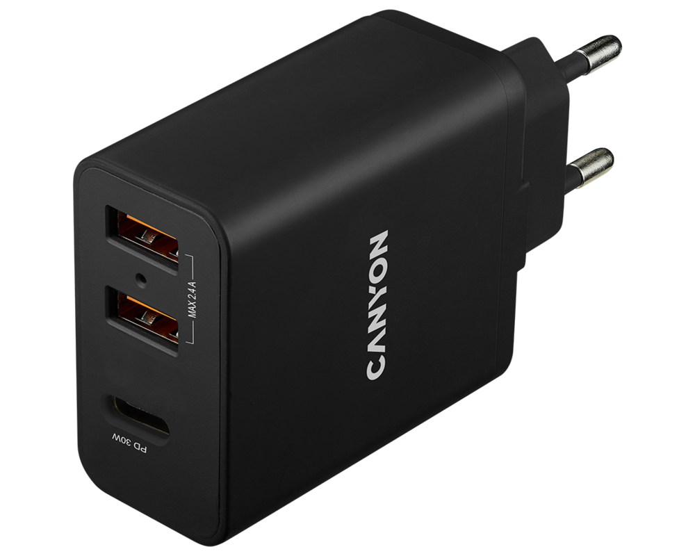 Зарядно CANYON H-08 PD 30W USB-C 2USB-A Black 3