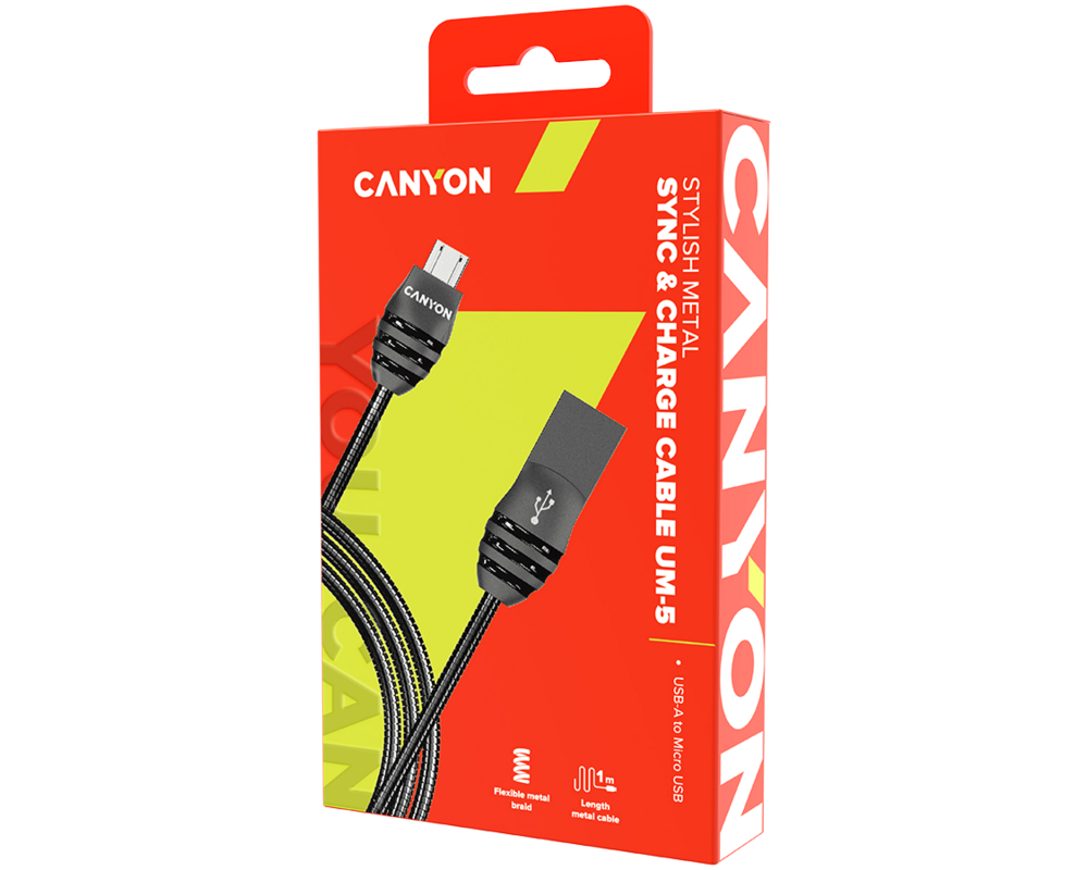Кабел CANYON cable UM-5 MicroUSB 10W 1m Dark G... 3