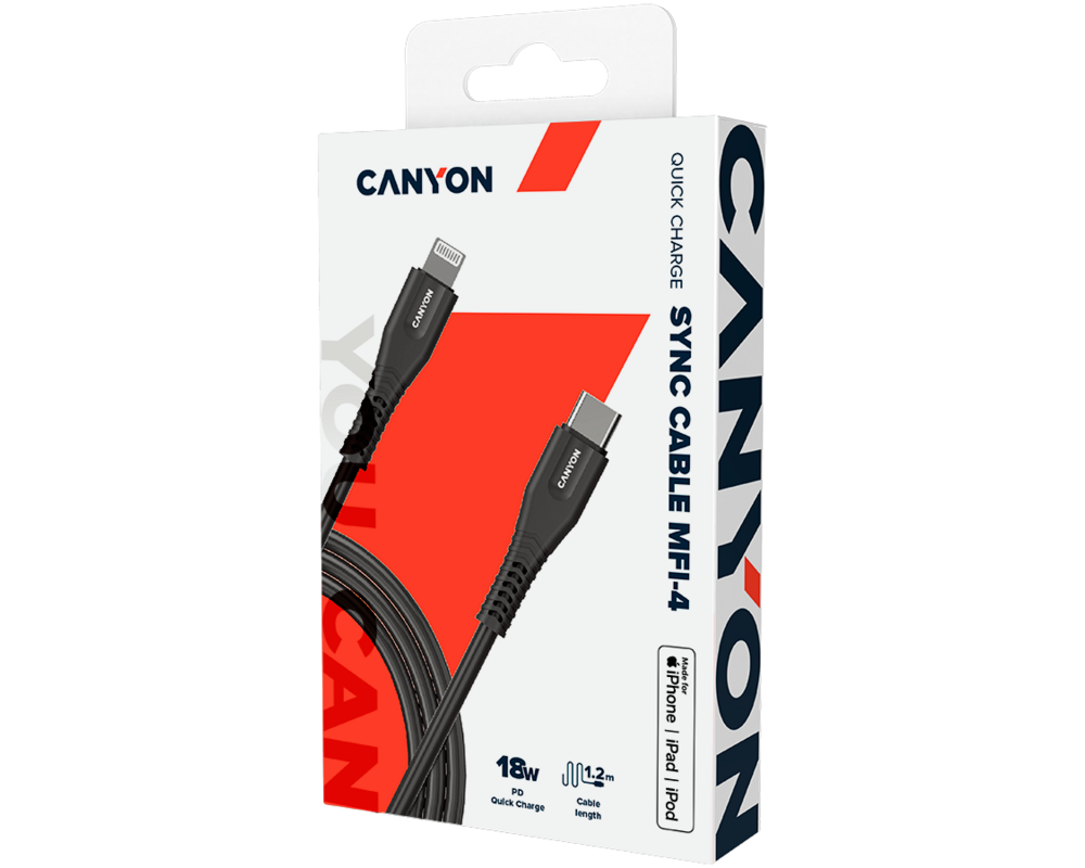 Кабел CANYON cable MFI-4 Type-C to Lightning 1... 5