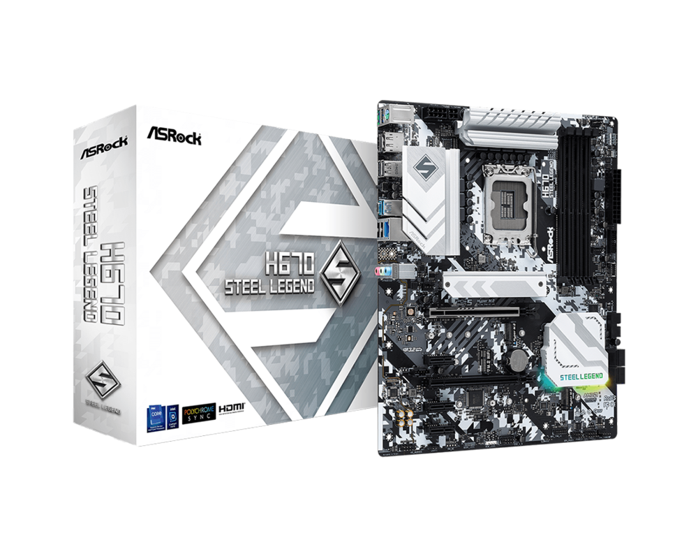 Дънна платка ASROCK H670 Steel Legend LGA1700 4x DDR4 DIMM HDMI DP 1xPCIe 5.0 x16 1xPCIe 4.0 x16 3xPCIe 3.0 x1 15
