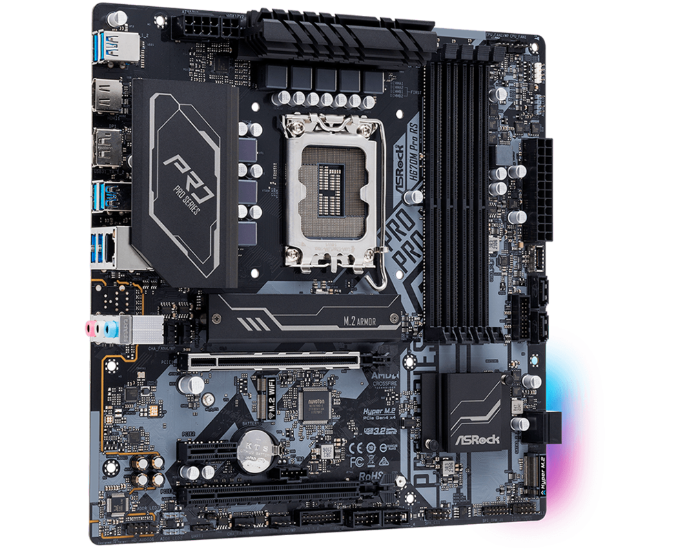 Дънна платка ASROCK H670M Pro RS LGA1700 4x DDR4 DIMM HDMI DP 1xPCIe 5.0 x16 1xPCIe 4.0 x16 3xPCIe 3.0 x1 16
