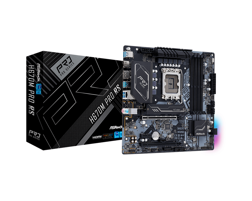Дънна платка ASROCK H670M Pro RS LGA1700 4x DDR4 DIMM HDMI DP 1xPCIe 5.0 x16 1xPCIe 4.0 x16 3xPCIe 3.0 x1 14