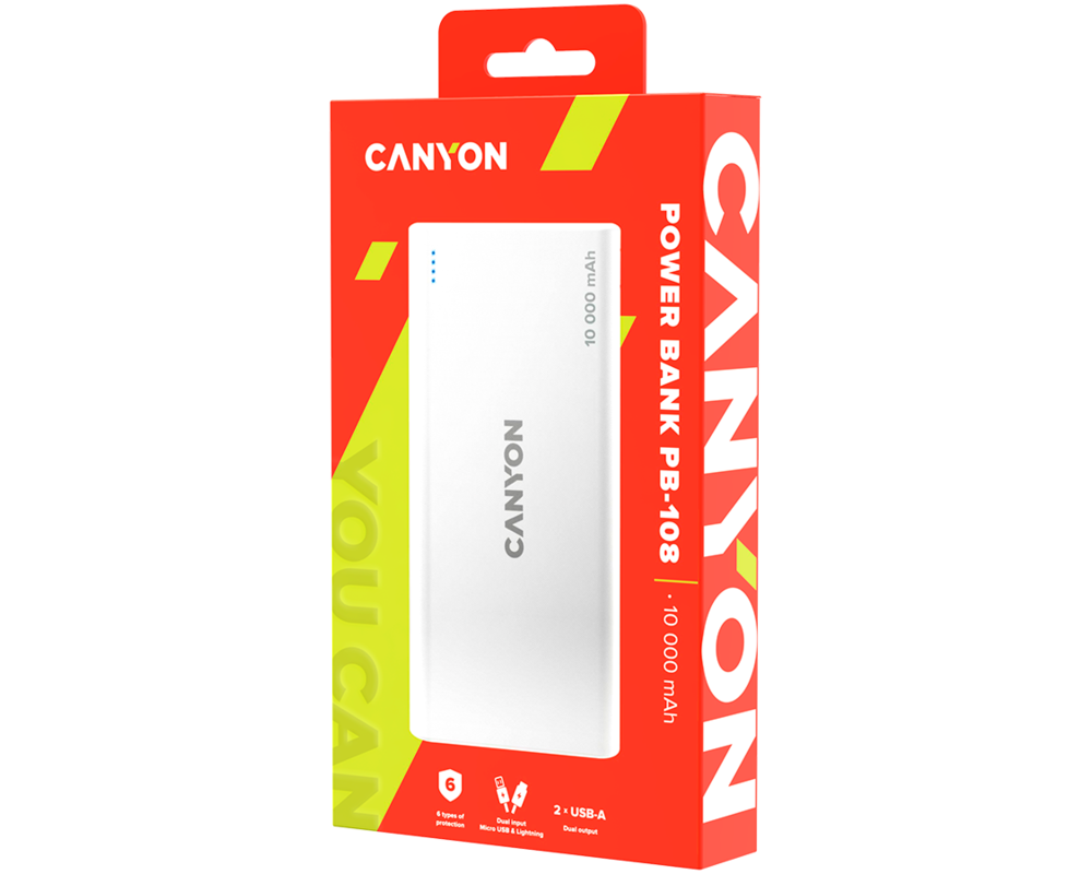 Външна батерия CANYON power bank PB-108 10000 mAh White 4