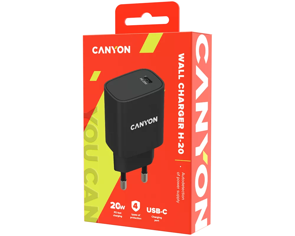 Зарядно CANYON H-20-02 PD 20W USB-C Black 2