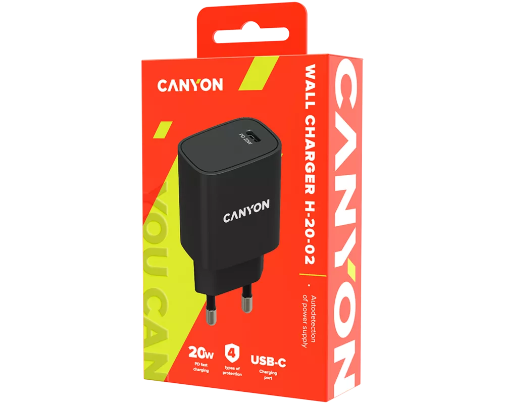 Зарядно CANYON H-20-02 PD 20W USB-C Black 4
