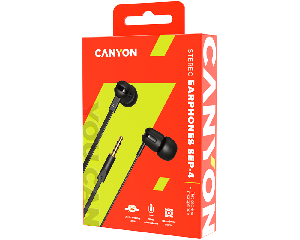 Слушалки CANYON headphones SEP-4 Mic Flat 1.2m Bl... 3