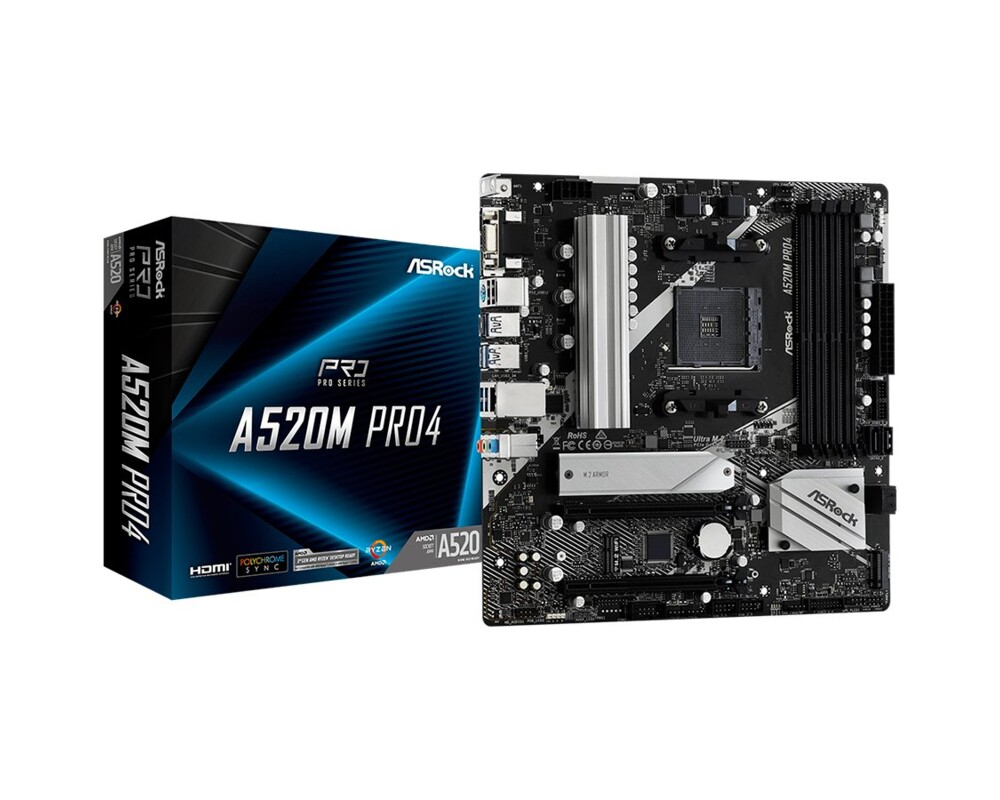 Дънна платка ASROCK A520M PRO4 AM4 2xDDR4 4xSATA 2xM.2 mATX MB 11