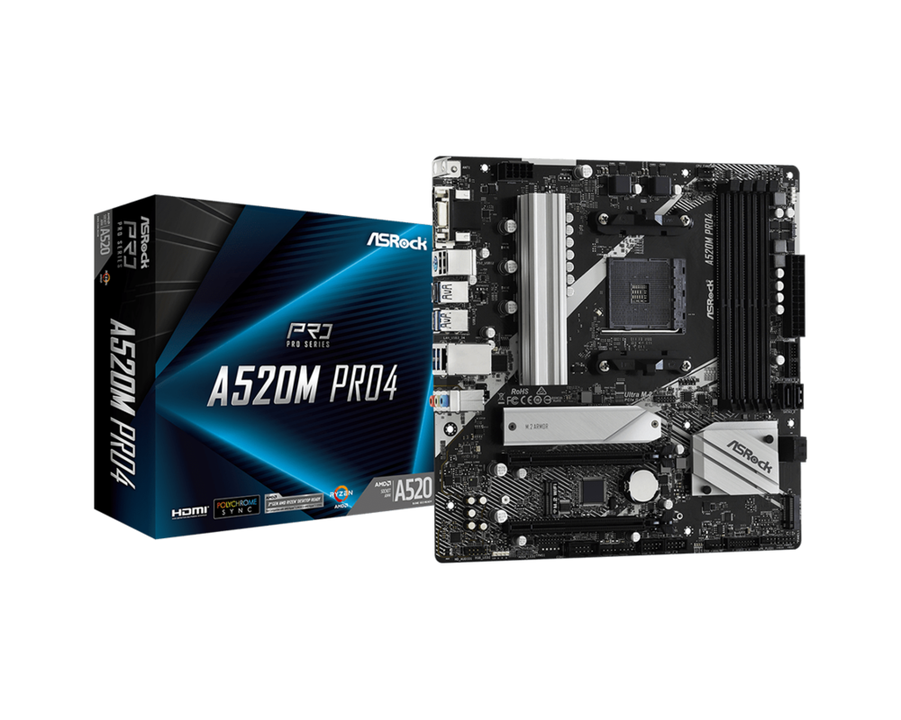 Дънна платка ASROCK A520M PRO4 AM4 2xDDR4 4xSATA 2xM.2 mATX MB 13