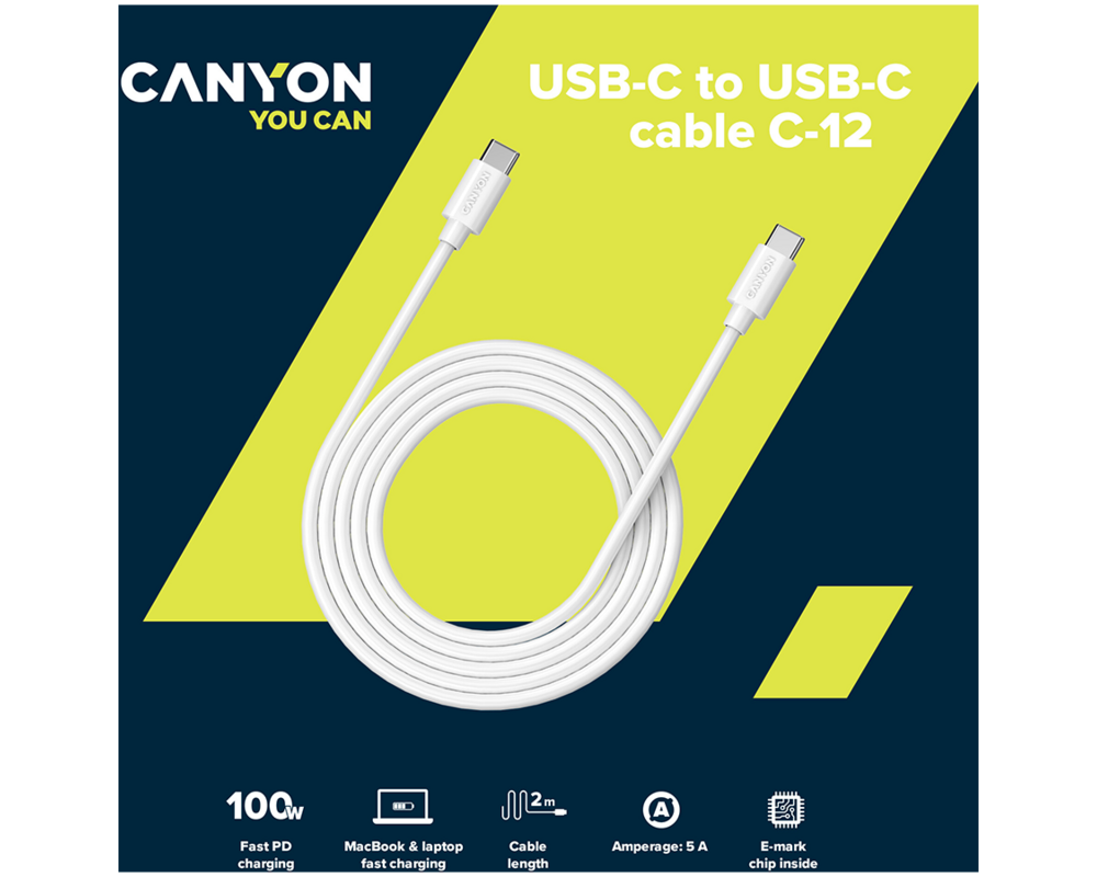 Кабел CANYON cable C-12 USB-C to USB-C 100W 2m... 2
