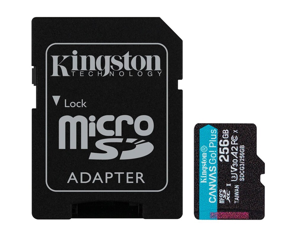 Флаш карта 256 GB Kingston Canvas Go! Plus microSDXC, UHS-I, Class 10, U3, V30, A2, Адаптер 5