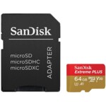 <span>Флаш карта</span> SANDISK Memory Flash cards 64GB Extreme Plus Micro SDXC Class 10/UHS-I U3/Video Speed Class V30/Application Performance Class A2 <span class='catalog-num-in-name'>SDSQXBZ-064G-GN6MA</span> - 