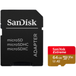 <span>Флаш карта</span> SanDisk Extreme microSDXC 64GB for Action Cams and Drones + SD Adapter + 1 year RescuePRO Deluxe up to 170MB/s & 80MB/s Read/Write speeds A2 C10 V30 UHS-I U3 <span class='catalog-num-in-name'>SDSQXAH-064G-GN6AA</span> - 