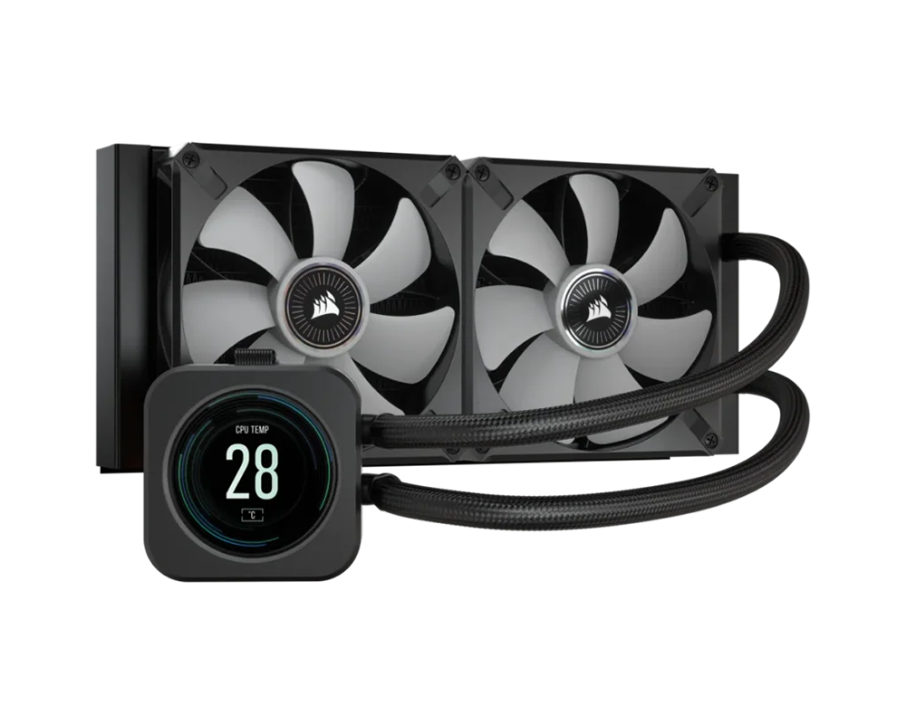 Охладител за процесор CORSAIR iCUE H100i ELITE LCD Display Liquid CPU Cooler, 240mm Radiator, Dual 120mm ML RGB PWM Fans, Intel: LGA1700/LGA1200/LGA115X/LGA20XX, AMD: AM5/AM4/sTRX4/sTR4, 5Y warranty, black 2