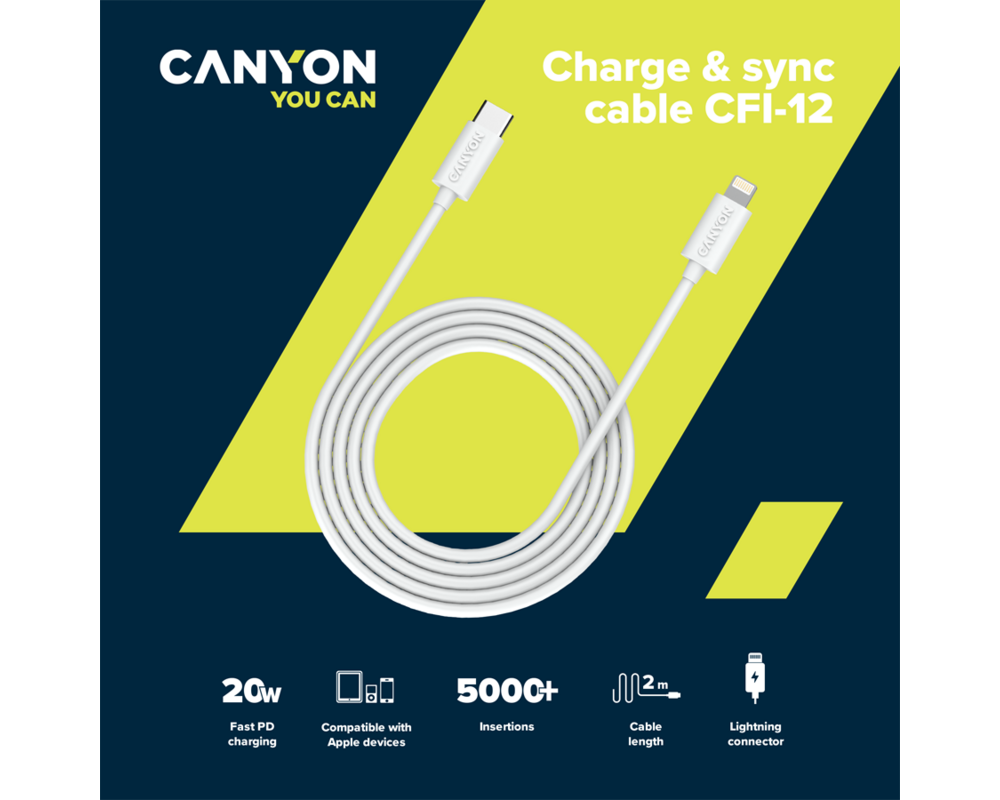 Кабел CANYON cable CFI-12 USB-C to Lightning 2... 3