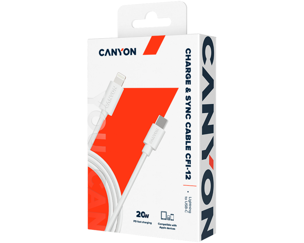 Кабел CANYON cable CFI-12 USB-C to Lightning 2... 2
