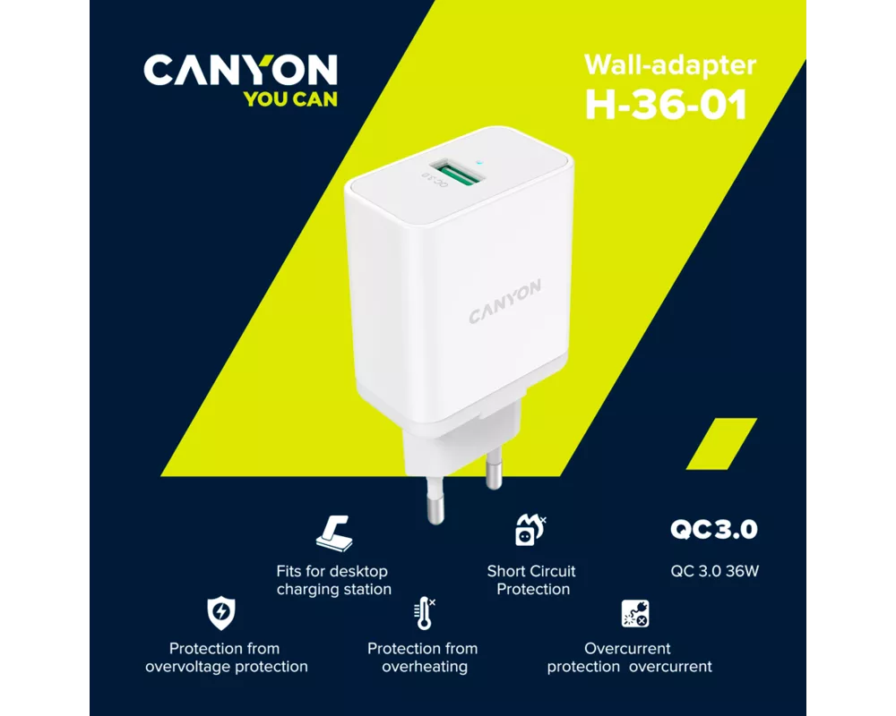 Зарядно Canyon H-36-01 WALL Charger 5