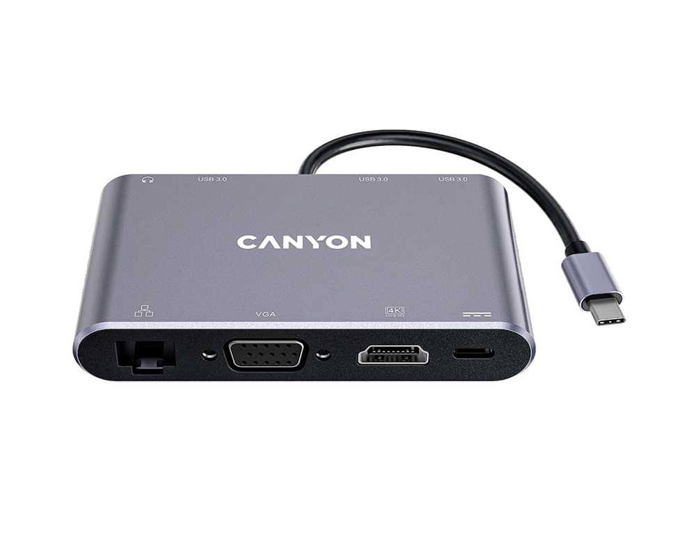 USB хъб CANYON hub DS-14 8in1 4k USB-C Dark Grey 5