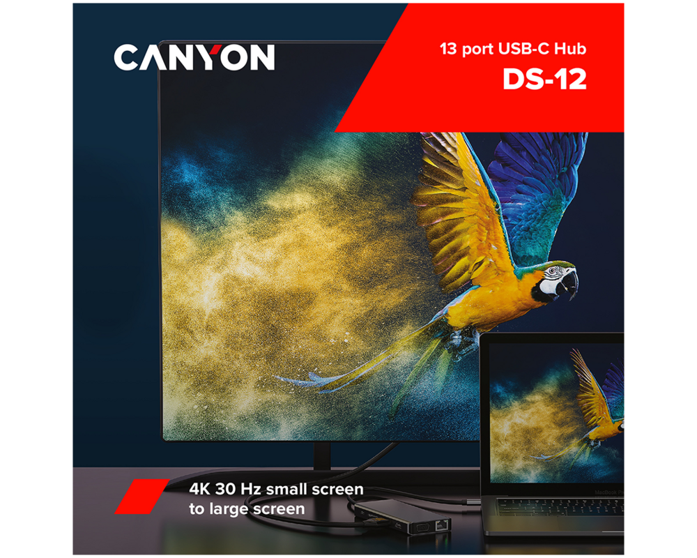 USB хъб CANYON hub DS-12 13in1 4k USB-C Dark Gre... 3