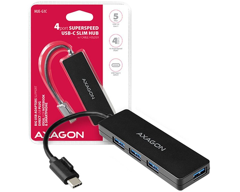 USB хъб AXAGON HUE-G1C 4x USB3.1 Gen1 SLIM hub w...